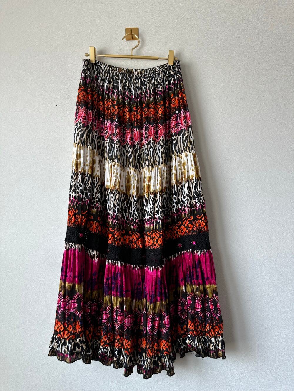 Vintage Y2K Forbidden Los Angeles Boho Maximalist Animal Print Tiered Skirt M